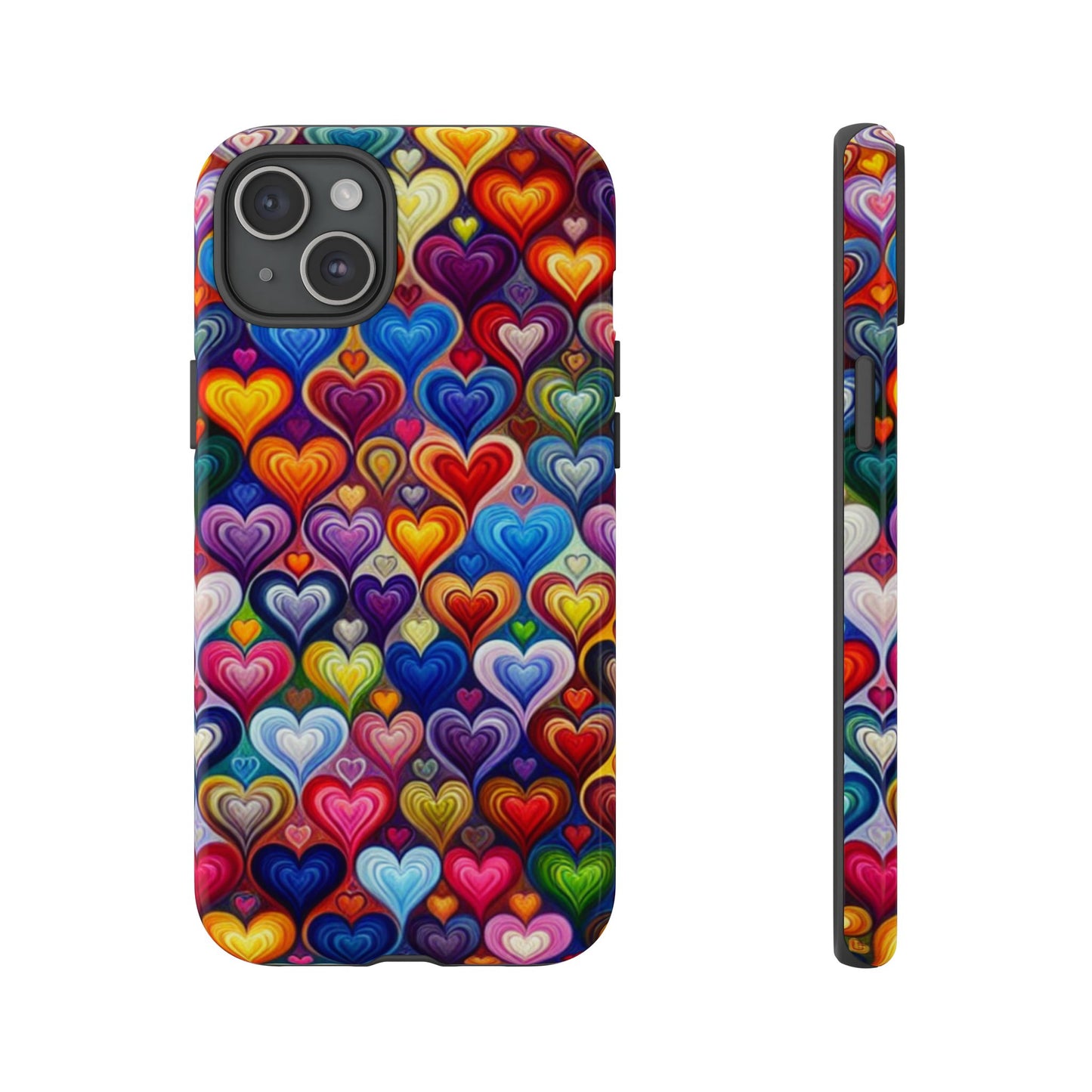 Coque de téléphone, design cœurs colorés