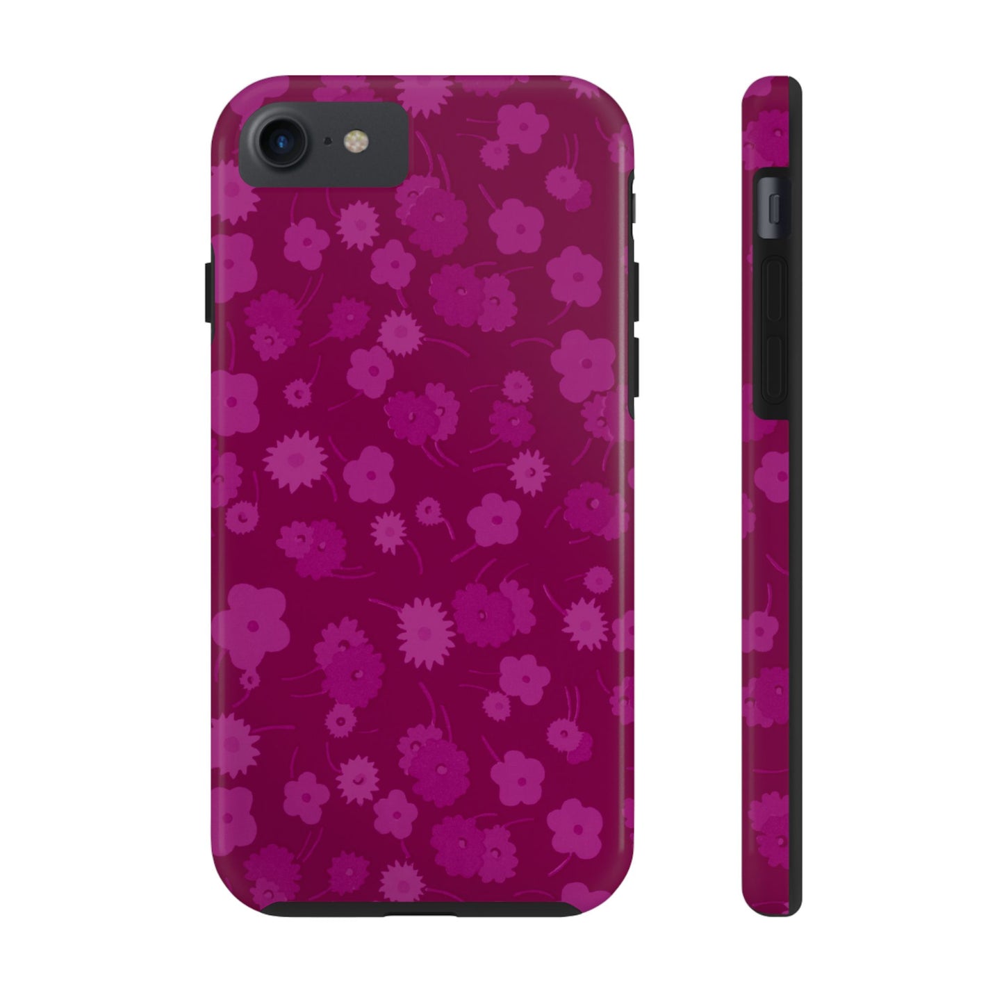 Coque de téléphone - Motif floral couleur framboise