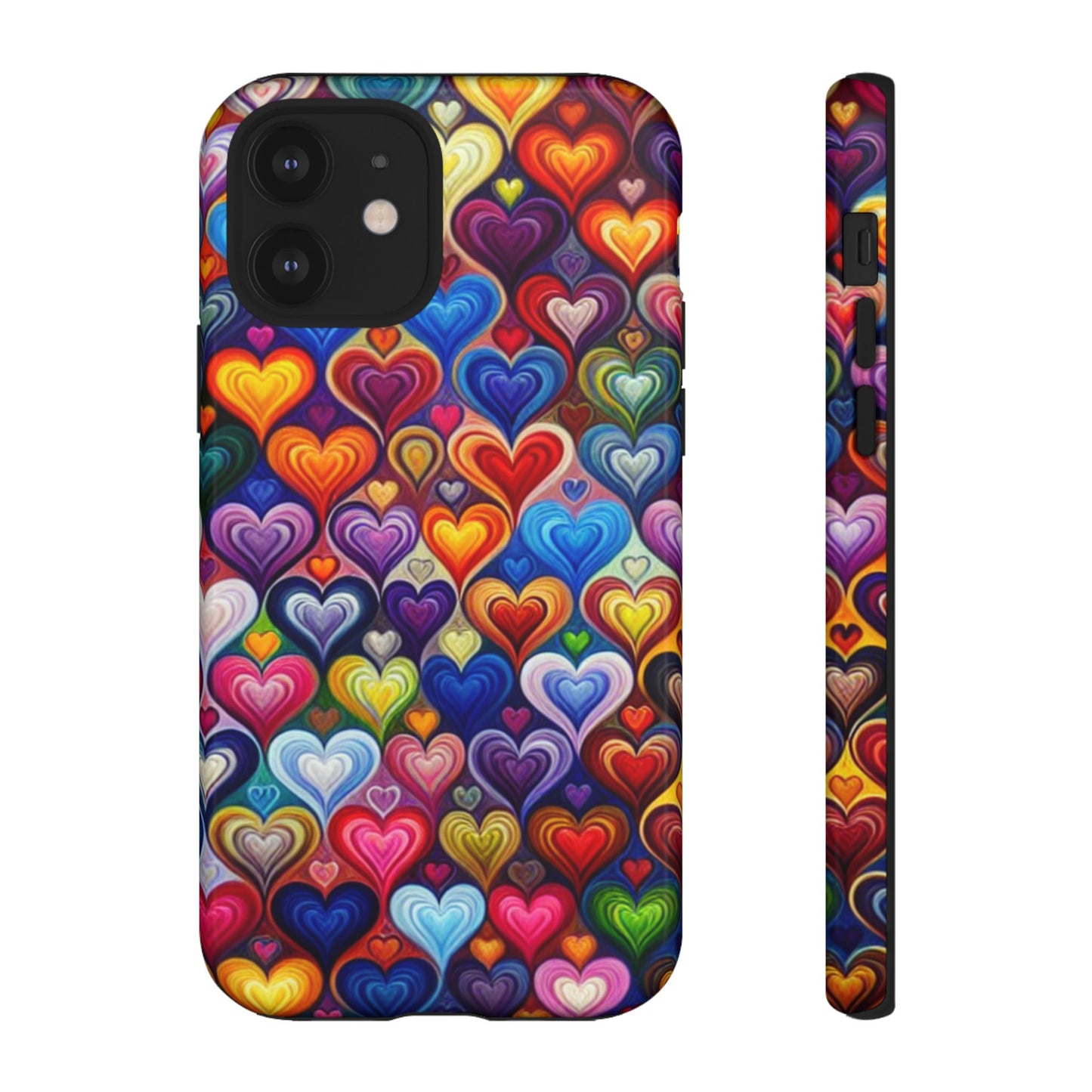 Coque de téléphone, design cœurs colorés