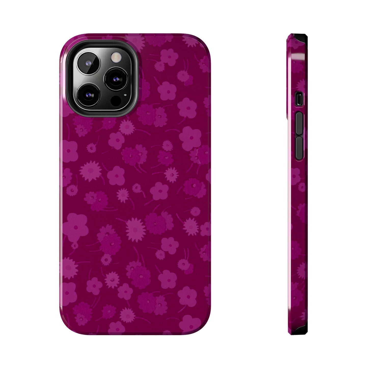 Coque de téléphone - Motif floral couleur framboise