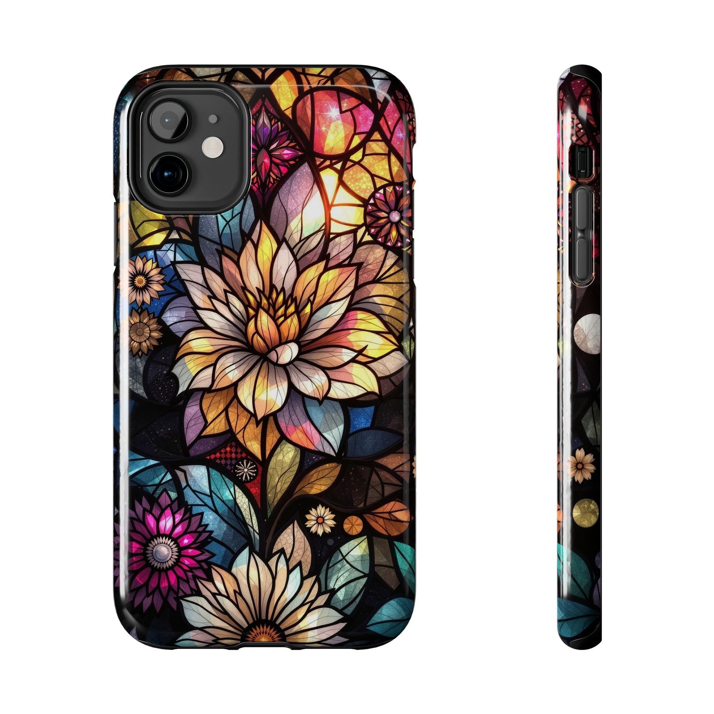 Coque de téléphone - Motif fleurs en vitrail