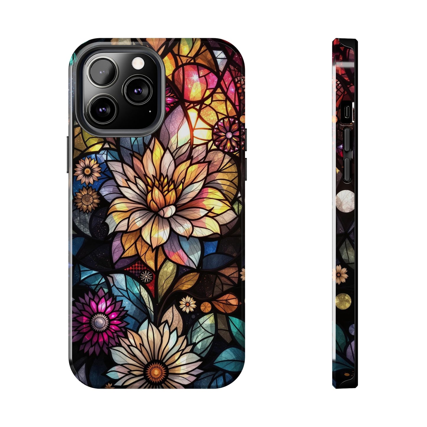 Coque de téléphone - Motif fleurs en vitrail