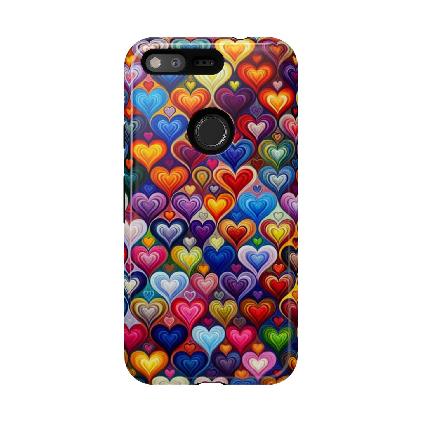 Phone case, colorful hearts design