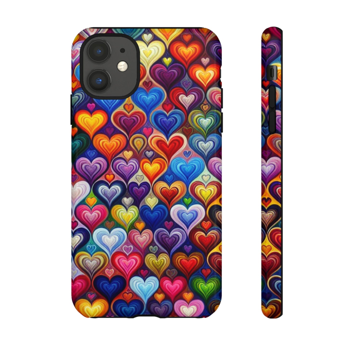 Coque de téléphone, design cœurs colorés