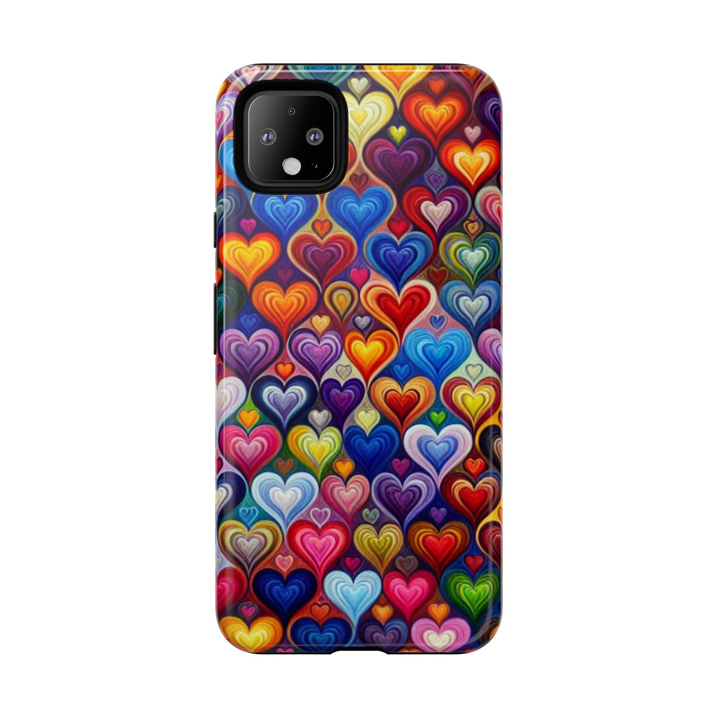 Phone case, colorful hearts design