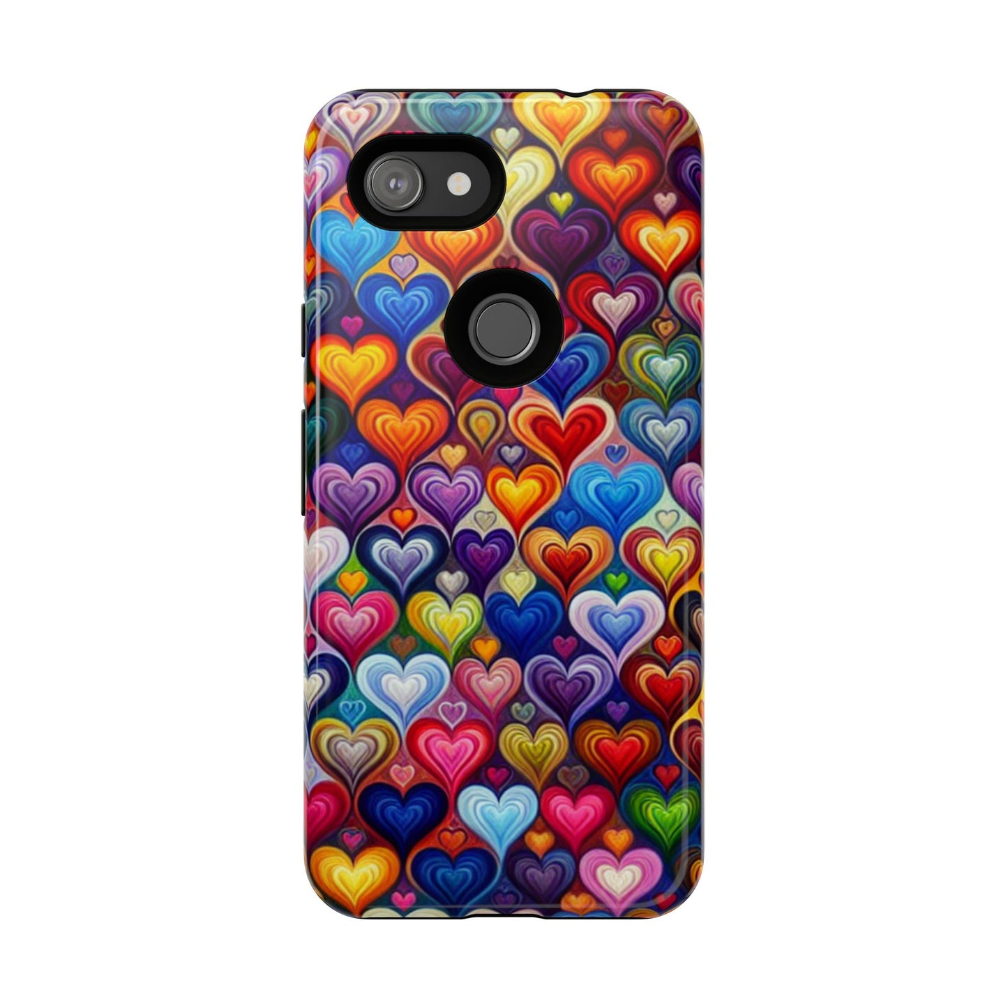 Phone case, colorful hearts design