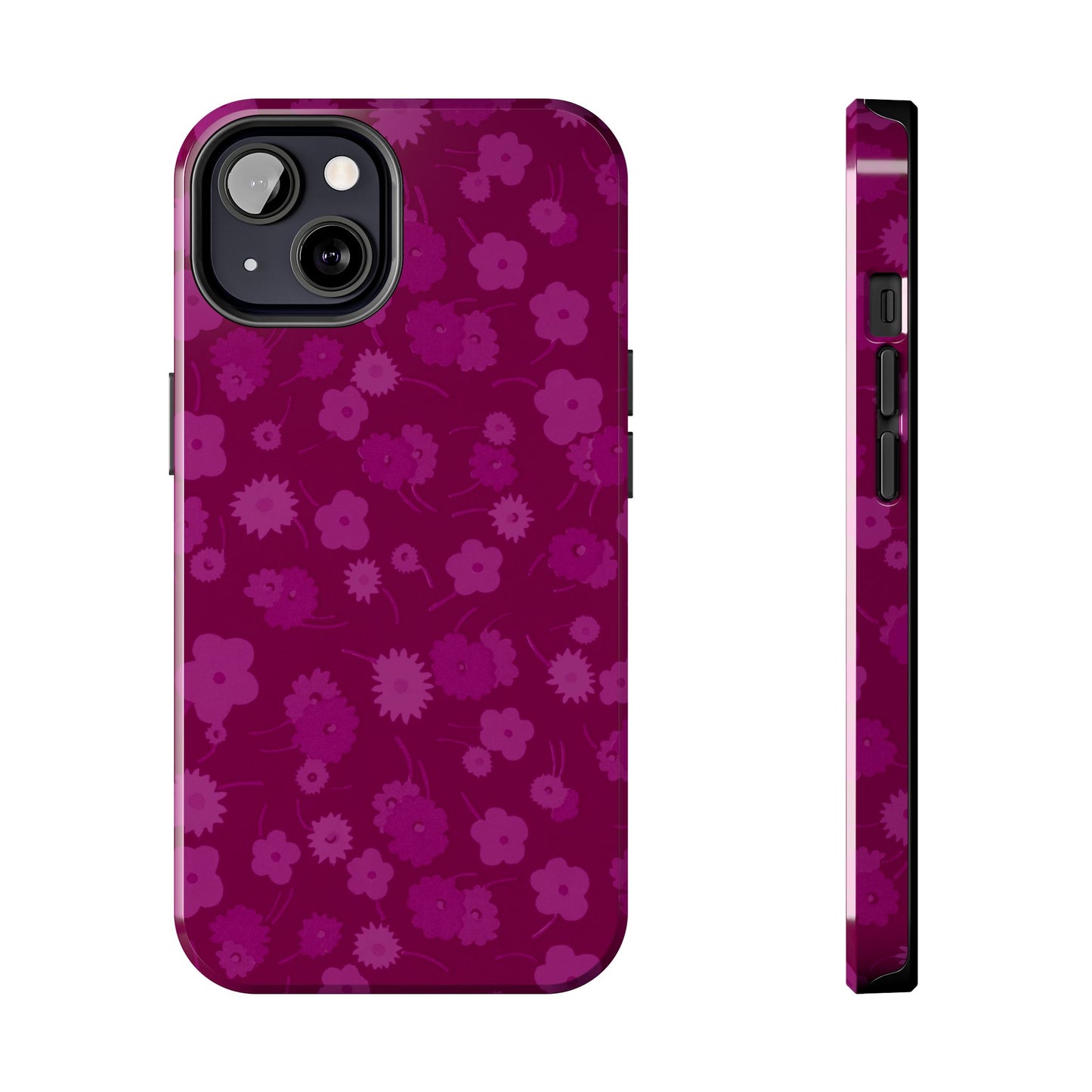 Coque de téléphone - Motif floral couleur framboise