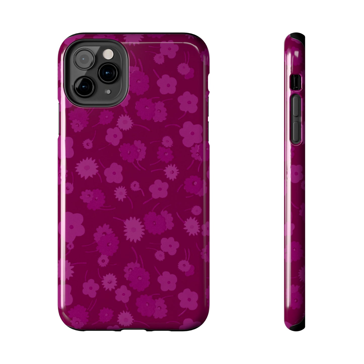 Coque de téléphone - Motif floral couleur framboise