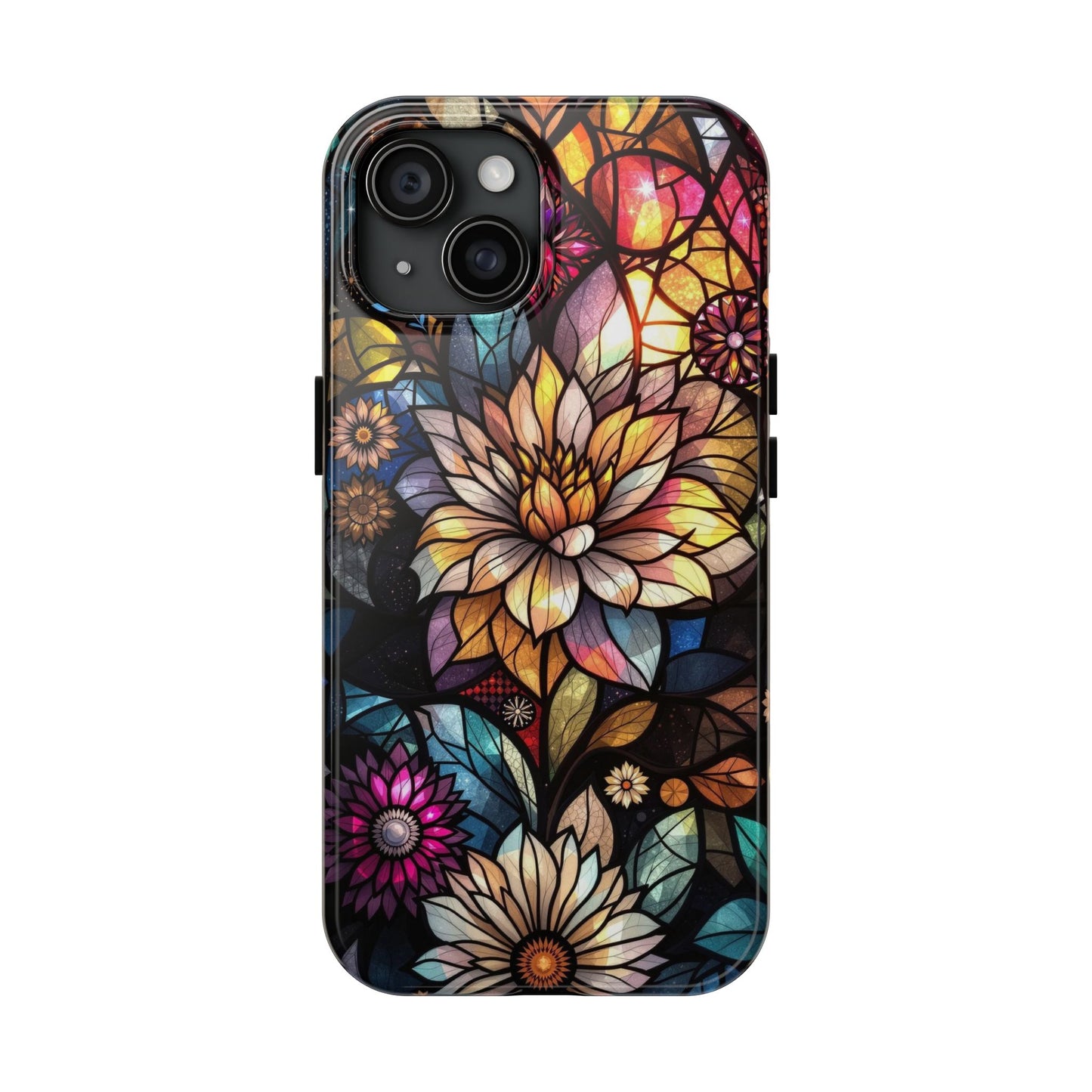 Coque de téléphone - Motif fleurs en vitrail