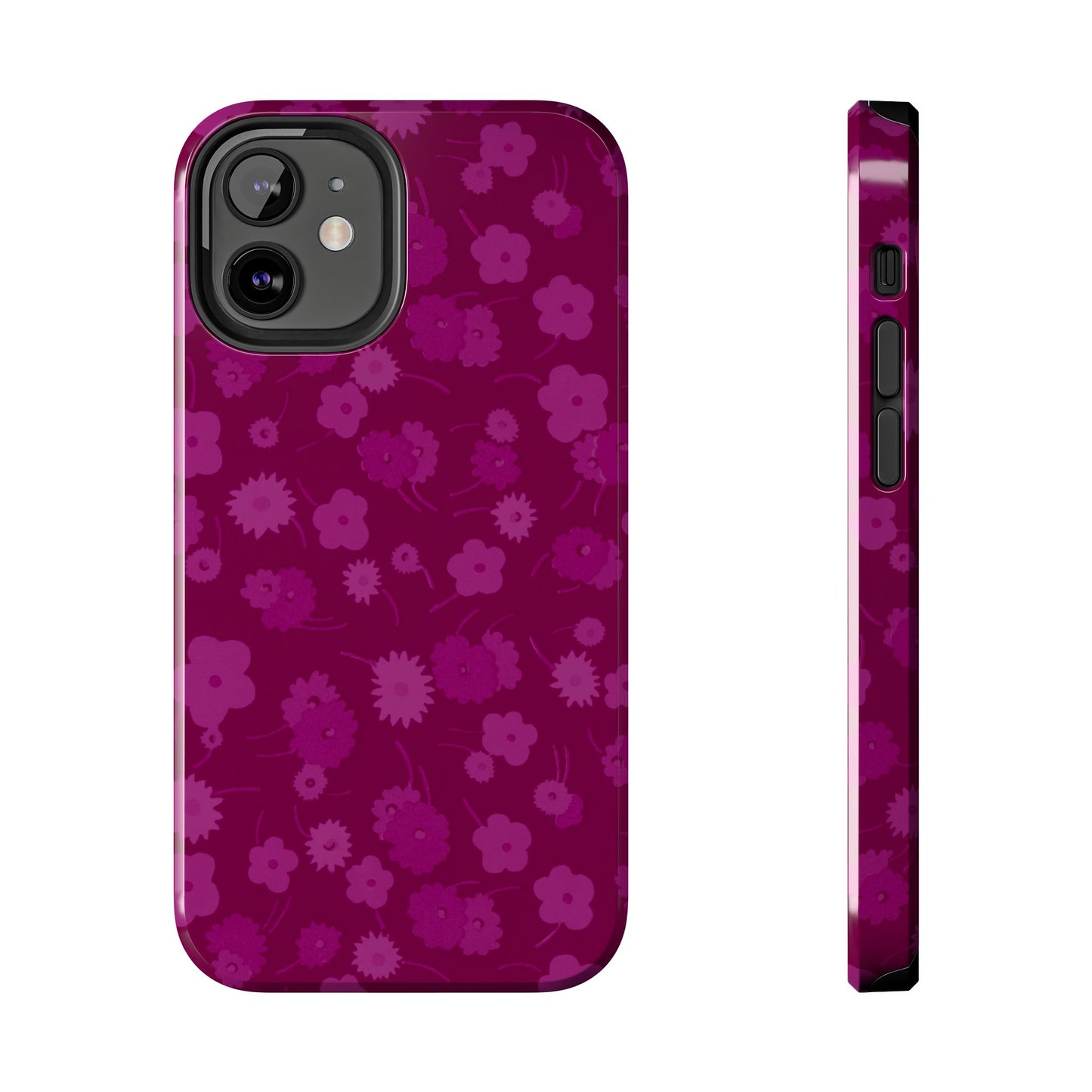 Coque de téléphone - Motif floral couleur framboise