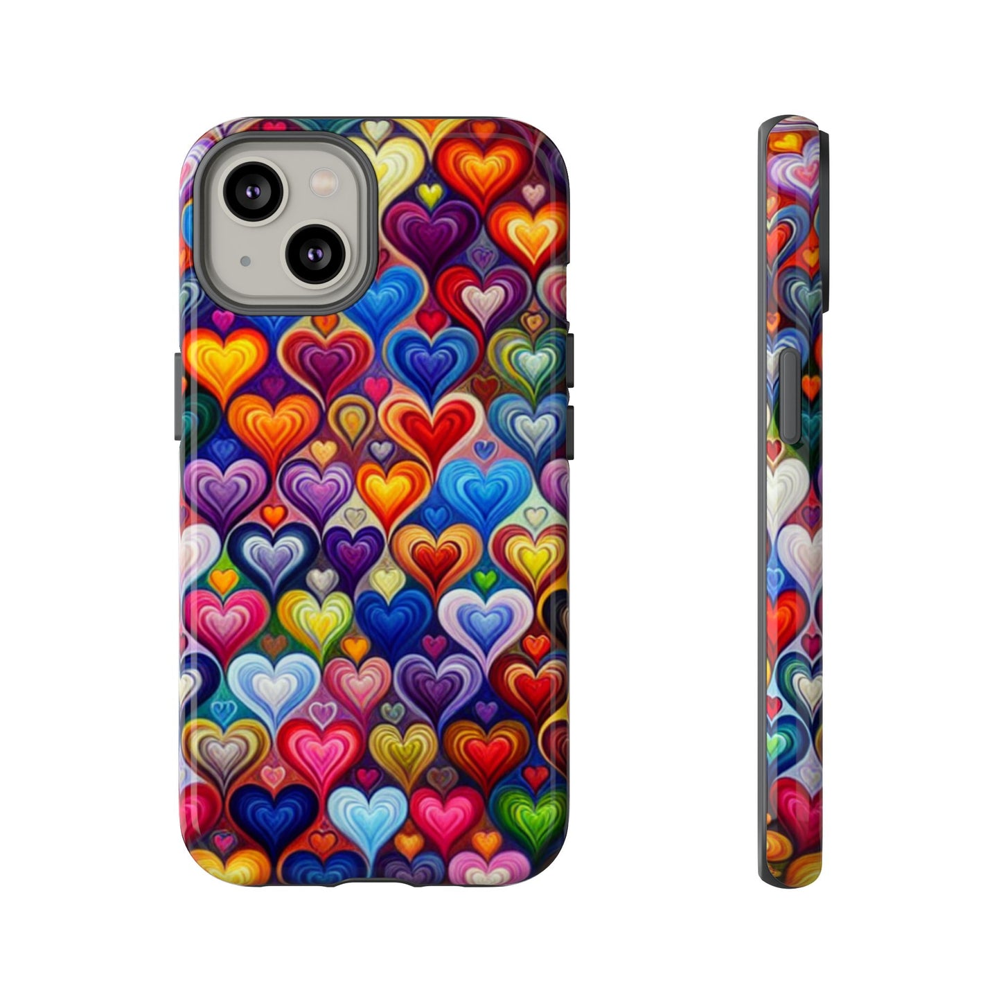 Coque de téléphone, design cœurs colorés