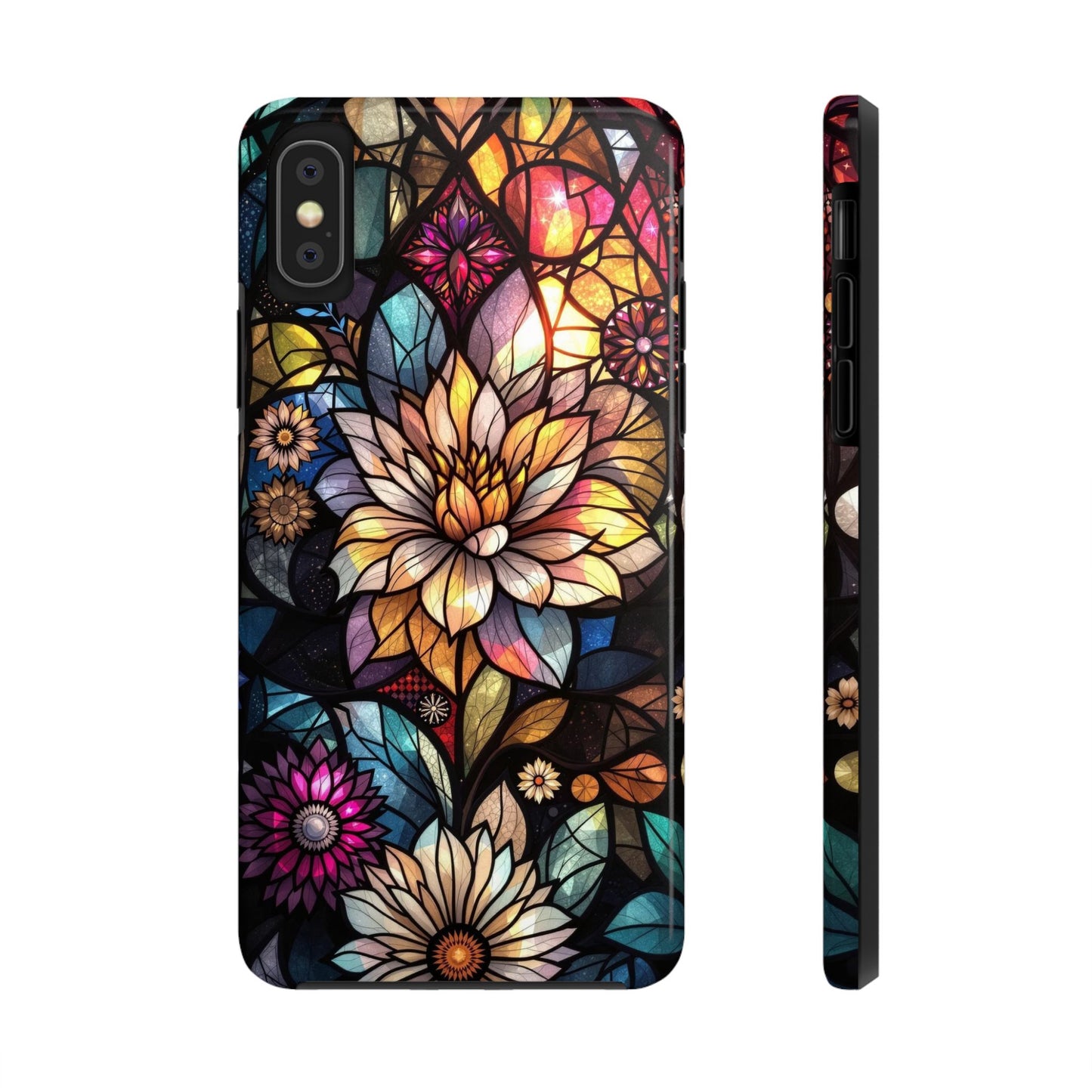 Coque de téléphone - Motif fleurs en vitrail