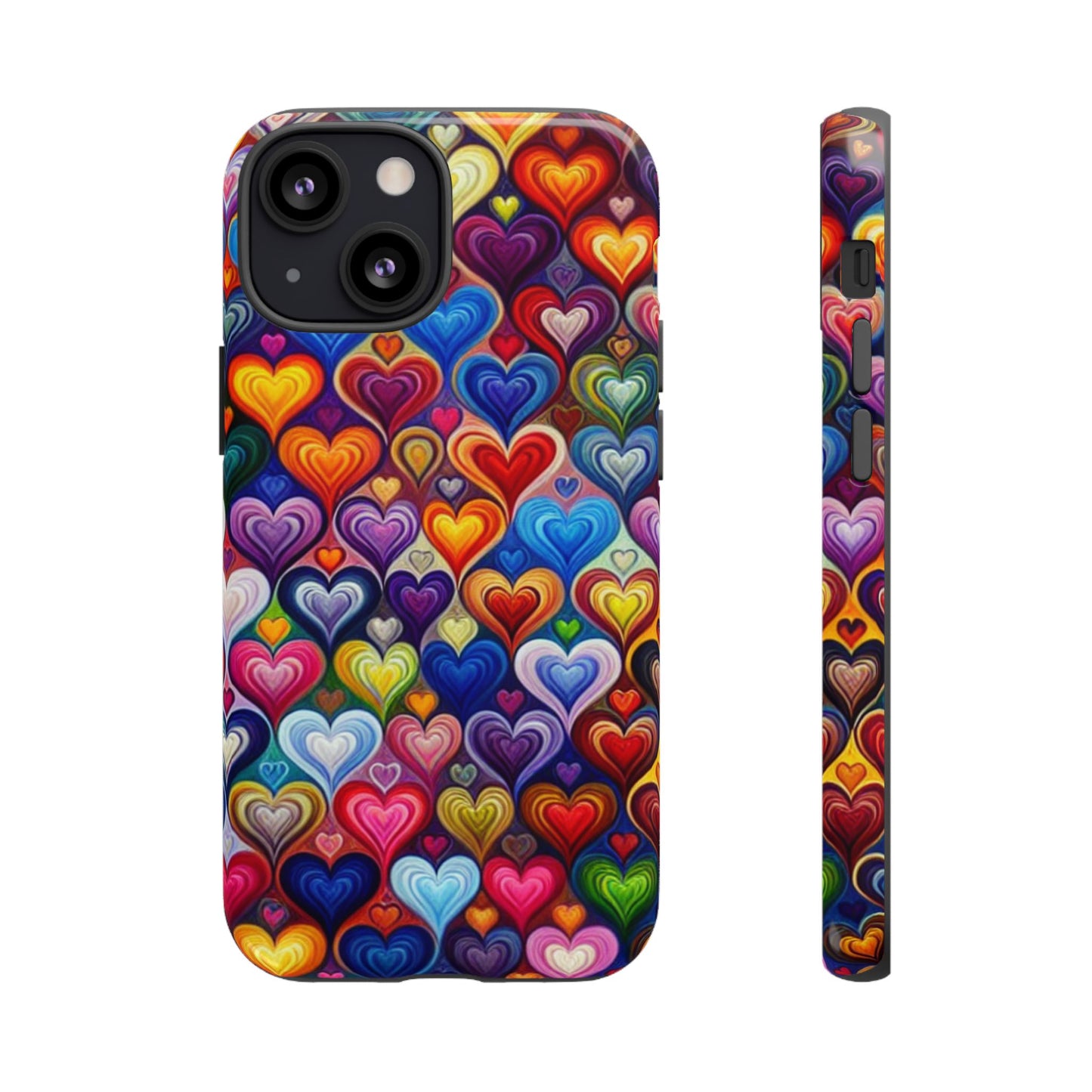 Coque de téléphone, design cœurs colorés