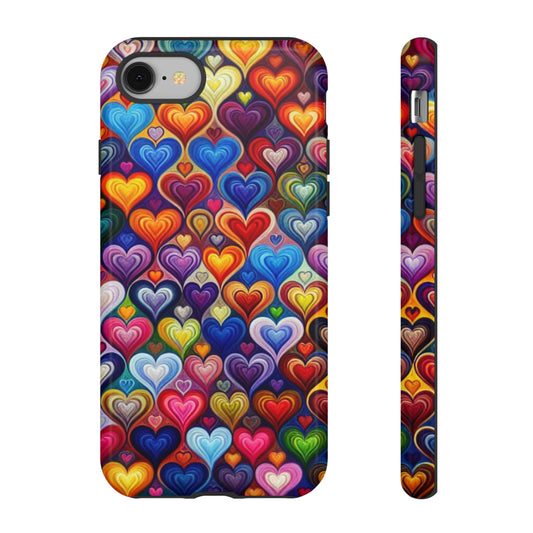 Phone case, colorful hearts design