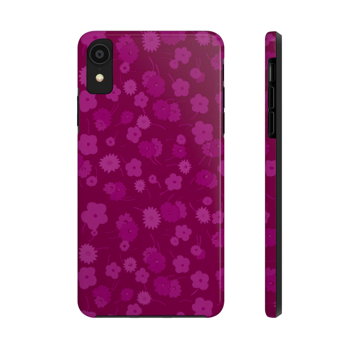 Coque de téléphone - Motif floral couleur framboise