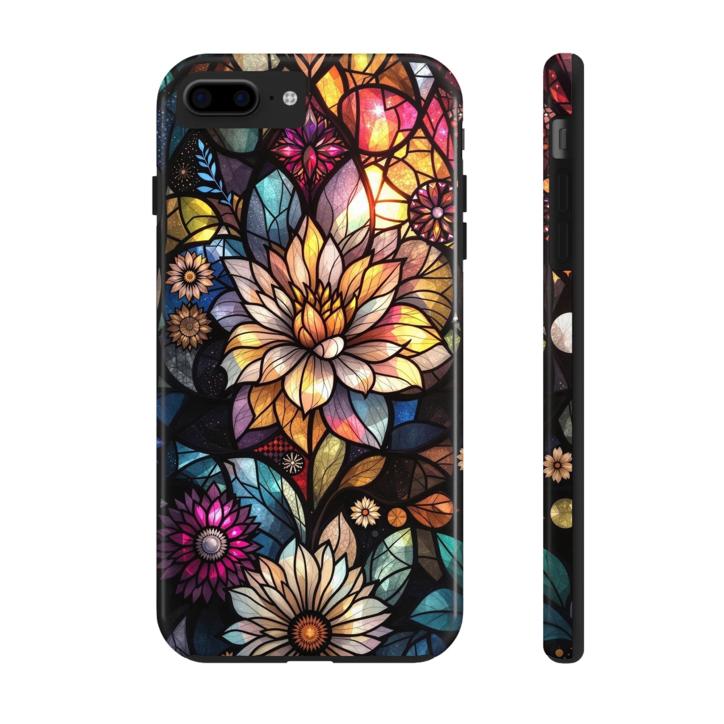 Coque de téléphone - Motif fleurs en vitrail