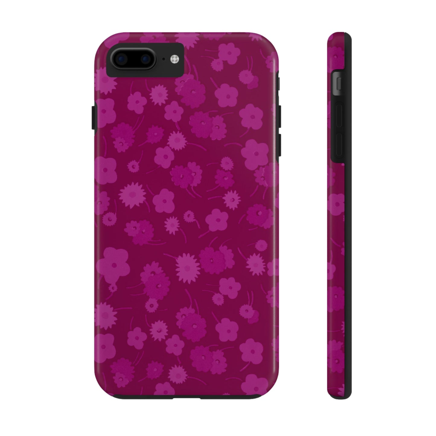 Coque de téléphone - Motif floral couleur framboise