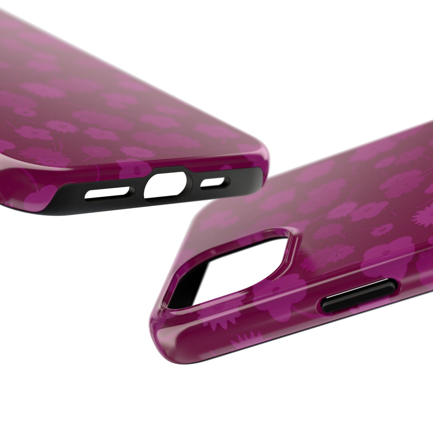 Coque de téléphone - Motif floral couleur framboise