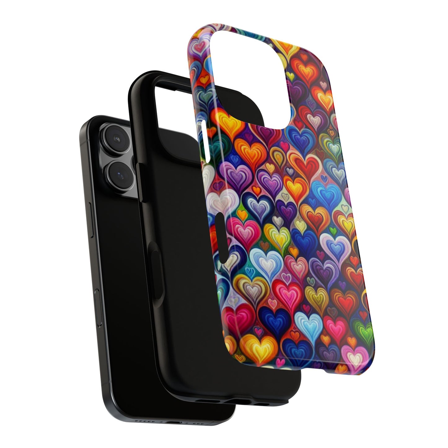 Coque de téléphone, design cœurs colorés