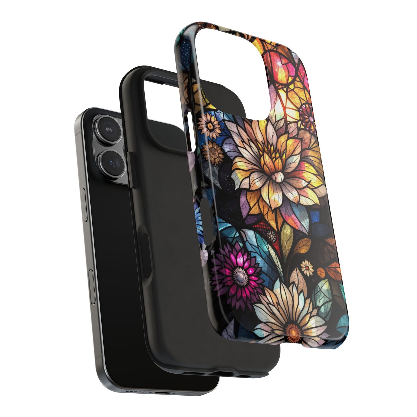 Coque de téléphone - Motif fleurs en vitrail